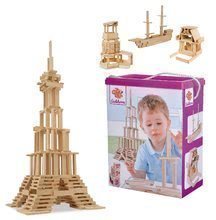 Cuburi din lemn de contruit Wooden Construction Kit Eichhorn lemn natural 200 piese de la 2 ani