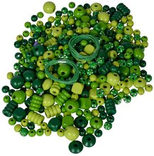 Mărgele din lemn în geantă Wooden Bead-Set in Bag Eichhorn 388 piese roz verde sau albastru de la 4 ani