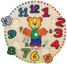 Puzzle didactic din lemn ceas Teaching Clock Eichhorn 12 cifre care se introduc în formele speciale de la 24 de luni