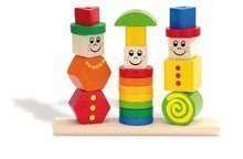 Drevená skladačka figúrky Stacking Puzzle Figures Eichhorn farebné a vzorované tvary 21 dielov od 12 mes