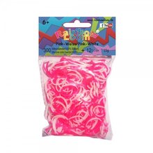 Elastice originale Rainbow Loom în două culori, 300 bucăţi roz-alb de la 6 ani