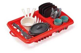 Sušička riadu s obedovou súpravou Draining Board 100% Chef Écoiffier 34 cm s taniermi pohármi a príbormi 21 dielov od 18 mes