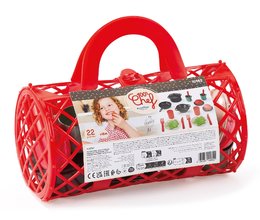 Piknikový košík s jídelní soupravou 100% Chef Écoiffier 23 cm s hrncem pánví příbory a makronky 22 dílů od 18 měsíců
