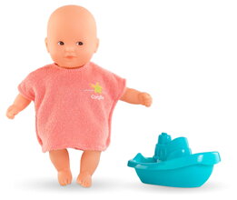 Bábika do vane Mini Bath Set Mon Premier Poupon Corolle s hnedými očami so županom a loďkou 20 cm od 18 mes