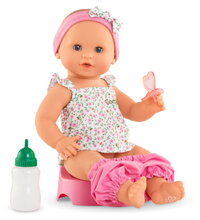 Panenka Emma pije a čurá Bath Baby Flowers Mon Grand Poupon Corolle s modrýma mrkacíma očima a 3 doplňky 36 cm od 24 měsíců