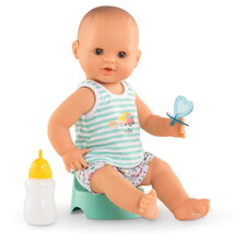 Bábika Paul pije a ciká Bath Baby Aqua Mon Grand Poupon Corolle s hnedými klipkajúcimi očami a 3 doplnky 36 cm od 24 mes