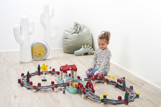 Joc de construit cu tren și șine în cutie Abrick Écoiffier 2 figurine și 2 vehicule140 piese de la 18 luni