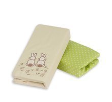 Cearşaf cu elastic pentru pat bebe Joy toTs-smarTrike cu iepuraş 2 bucăţi 100% bumbac satinat verde