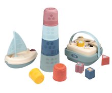 Coș didactic cu velier și turn pliabil Awakenings and Bath Set Little Smoby cu 8 cuburi și 6 cupe pentru dezvoltarea motricității fine, pentru copii d