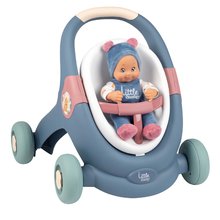 Készségfejlesztő járássegítő és babakocsi Baby Walker 3in1 + Baby Doll Little Smoby 30 cm játékbabával és fékezhető 12 hó-tól