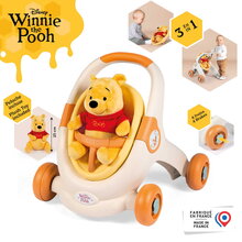 Didaktické chodítko a kočárek Medvídek Pú Baby Walker 3v1 Smoby s 25 cm plyšovou panenkou a brzdami od 12 měsíců