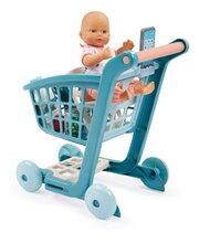 Nákupný vozík s 30 cm bábikou Trolley Doll Vert Azur Écoiffier 8 doplnkov so smartfónom od 18 mes