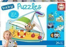 Puzzle pre najmenších Baby 5 Educa Dopravné prostriedky II. od 12 mesiacov EDU18059