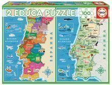 Puzzle Distritos harta Portugaliei Educa 2x100 bucăți de la 6 ani