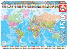 Puzzle Political Worldmap Educa 1500 piese și lipici Fix de la 11 ani