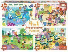 Puzzle škola School Day Progressive Educa zvieratká školáci 20-40-60-80 dielne od 4 rokov