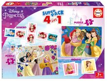 Superpack 4în1 Disney Princess Educa domino pexeso și puzzle cu 25 și 50 piese de la 3 ani EDU19683