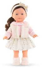 Panenka Elise Enchanted Woods Ma Corolle dlouhé hnědé vlasy a modré mrkací oči v zimním outfitu 36 cm