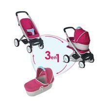 Kočík pre bábiku Maxi Cosi & Quinny 3v1 Smoby (65,5 cm rúčka) ružovo-modrý