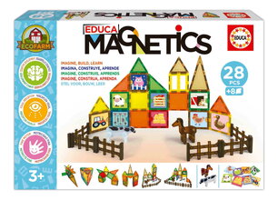 Stavebnice magnetická Ekologická farma Magnetics Eco Farm Educa 28 barevných dílků se 2 figurkami zvířátek