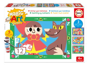 Maľovanie podľa čísiel Klasické rozprávky Magic Art Number Classic Tales Educa 3 obrázky s 5 farbami štetcom a paletou od 4 rokov