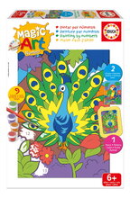 Maľovanie podľa čísiel Papagáj a páv Magic Art Number Peacock & Parrot Educa 2 obrázky s rámikom a 9 farieb so štetcom a paletou od 6 rokov
