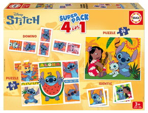 Superpack 4in1 Stitch Educa domino pexeso és puzzle 25 és 50 darabos