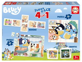Superpack 4in1 Bluey Educa domino pexeso és puzzle 25 és 50 darabos