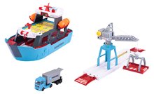 Garáž nákladní loď Creatix Logistic Freight Ship Majorette s jeřábem kamionem a loďkami od 5 let