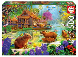Puzzle Capybara Village Educa 500 darabos és Fix ragasztó