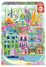 Puzzle Barcelona By Car Pintos Educa 1000 darabos és Fix ragasztó
