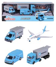 Autíčka přepravní MAERSK 4 Pieces Giftpack Majorette kovová 7,5 cm délka sada 4 druhů v dárkovém balení