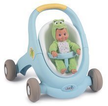 Premergător și cărucior pentru păpușă Croc Baby Walker Minikiss 3in1 Smoby cu frănă și centură de siguranță de la 12 luni