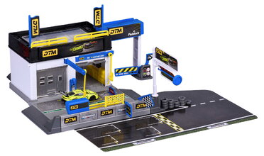 Garáž s otvárateľnými dverami Motorsport DTM Pit Stop Majorette s modelom autíčka Porsche 1:64 od 5 rokov