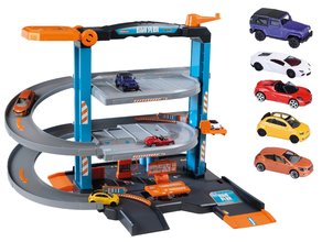 Garáž 3 poschodová s autoservisom Garage City Flex Majorette s manuálnym výťahom autoumyvárňou a 5 autíčok od 3 rokov MJ212058391