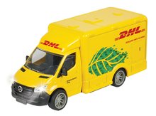 Mașinuța de curierat Mercedes-Benz Sprinter DHL Majorette cu sunete șu lumini 15 cm lungime