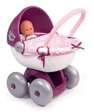 Hluboký kočárek s textilem Violette Baby Nurse Smoby s tichým chodem a ergonomickou 55 cm vysokou rukojetí od 18 měsíců
