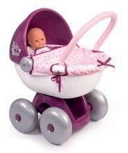 Mély babakocsi textilanyaggal Violette Baby Nurse Smoby halk gurulás, 55 cm magas ergonomikus tolókar 18 hó-tól