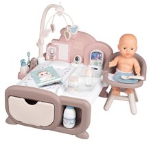 Domček pre bábiku Cocoon Nursery Natur D'Amour Baby Nurse Smoby denná a nočná zóny s elektronickými funkciami 20 doplnkov SM220375