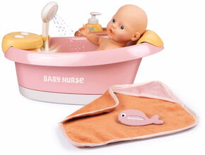 Vanička s funkčnou sprchou Balneo Bath Soft Baby Nurse Smoby s jacuzzi kúpeľom s LED svetlom a bublaním elektronická