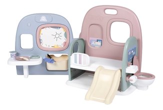 Domček pre bábiku s 5 hernými zónami Baby Care Childcare Center Smoby skladací a prenosný so 6 doplnkami