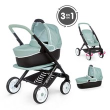 Cărucior combinație triplă Maxi Cosi 3in1 Pushchair+Pram Sage Smoby adănc/sport/pătuț portabil pentru păpușă de 42 cm măsliniu