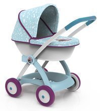 Cărucior adânc Regatul de gheață Frozen Pram Smoby pentru păpușă de 42 cm cu parasolar mobil 58 cm lungimea mânerului de la 18 luni