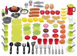 Élelmiszerek edényekkel játékkonyhába 100% Chef Écoiffier étel gyümölcs és zöldség 100 darabos szett 18 hó-tól