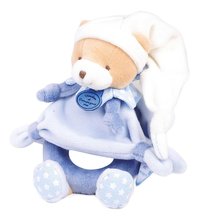 Plyšový medvedík s hrkálkou Ours Petit Chou Rattle Doudou et Compagnie v darčekovom balení modrý 19 cm od 0 mes