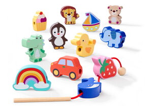 Drevená hra prevliekačka Zvieratká a objekty Threading Game Eichhorn 13 dielikov od 3 rokov EH2807