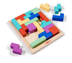 Joc din lemn Tetris Games Shape Eichhorn 20 cuburi colorate cu suport