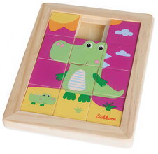 Drevené posuvné puzzle Krokodíl Sliding Game Eichhorn 9 kociek v ráme od 3 rokov EH2813