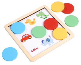 Drevená didaktická hra Farby Color Matching Game Eichhorn 5 obrázkových kariet s 8 farebnými žetónmi od 3 rokov EH2814
