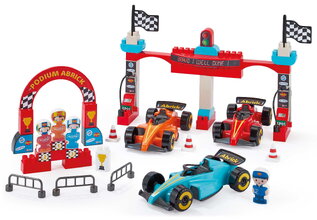 Stavebnica Preteky Formula 1 Grand Prix Abrick Écoiffier s 3 autíčkami a 4 figúrkami od 18 mes